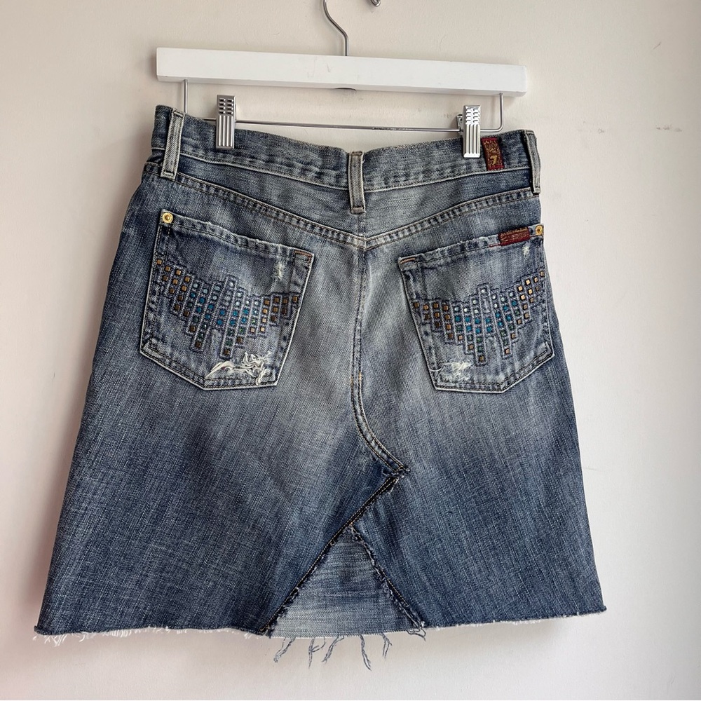 Denim Skirt Made from a pair of Y2K Upcycled 7 for All Mankind Jeans